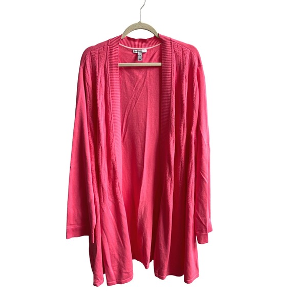 Isaac Mizrahi Live! Sweaters - Isaac Mizrahi Live! Cardigan Women 5X Pink Barbiecore Cable Knit Open Front Long